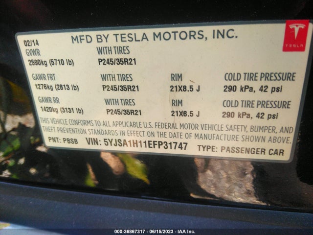5YJSA1H11EFP31747 Tesla Model S 60 Kwh Battery/p85