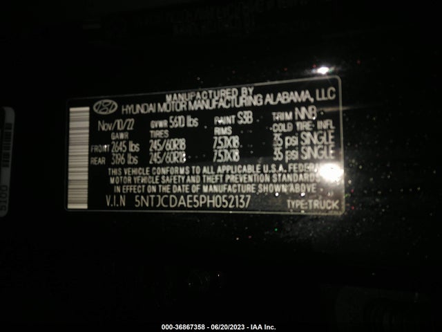 2023 HYUNDAI SANTA CRUZ SEL VIN: 5NTJCDAE5PH052137