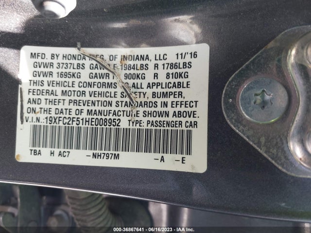 Honda Civic Sedan Lx 2017 19XFC2F51HE008952 Image 15