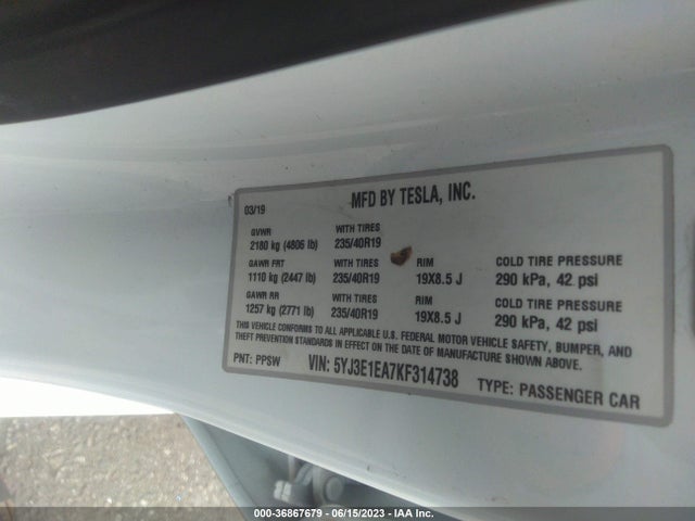 Tesla Model 3 Range 2019 5YJ3E1EA7KF314738 Image 16