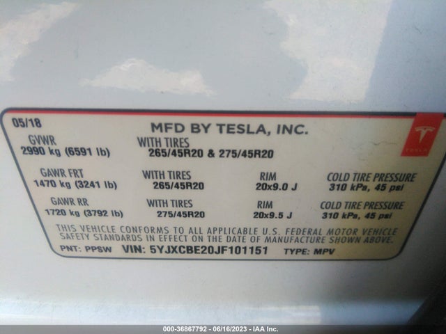 Tesla Model X 75d/100d/p100d 2018 5YJXCBE20JF101151 Image 16