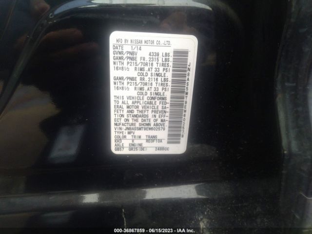 JN8AS5MT9EW602579 Nissan Rogue Select S