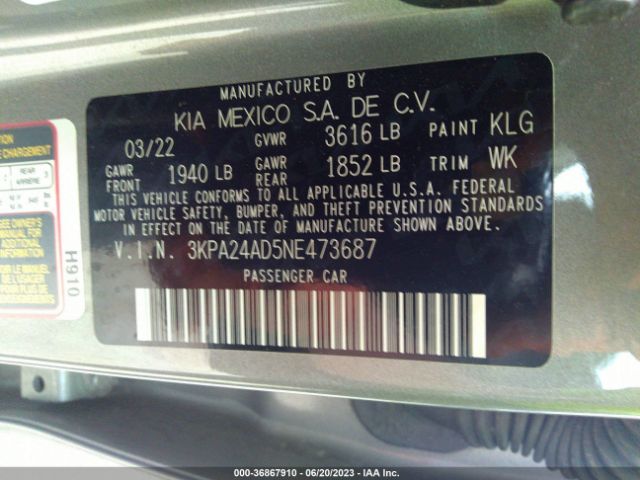 3KPA24AD5NE473687 KIA RIO S