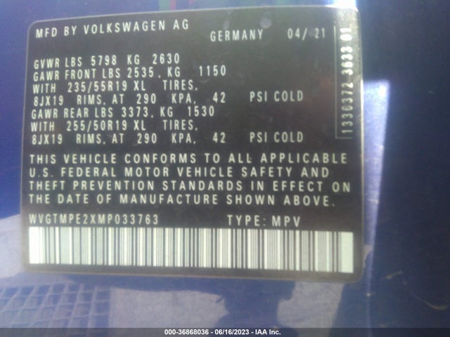 WVGTMPE2XMP033763 Volkswagen ID.4 PRO S