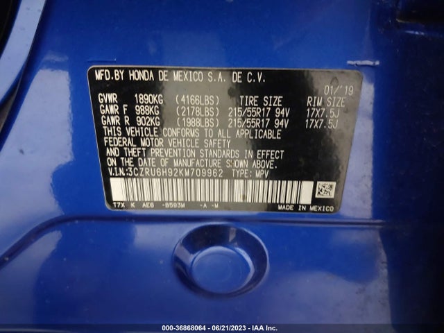 Honda Hr-v Touring 2019 3CZRU6H92KM709962 Image 9