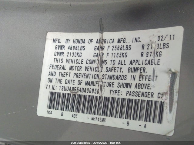 2011 ACURA TL TECH VIN: 19UUA8F54BA009508
