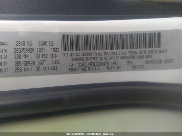 1C4RDJAG5KC836479 Dodge Durango Sxt Plus