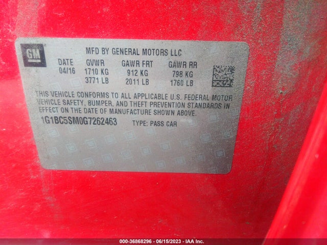 Chevrolet CRUZE LS 2016 1G1BC5SM0G7262463 Image 9