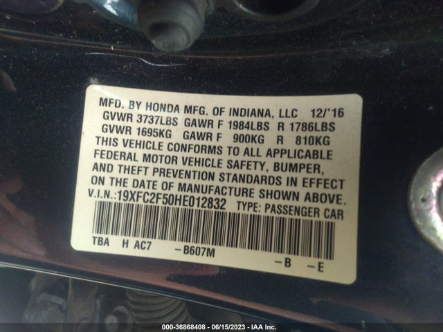 Honda Civic Sedan Lx 2017 19XFC2F50HE012832 Image 9
