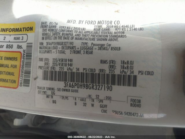3FA6P0H98GR327190 Ford FUSION SE
