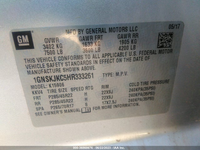 Chevrolet Suburban Premier 2017 1GNSKJKC5HR333261 Image 15