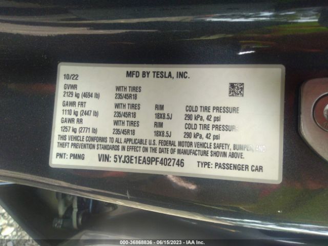 5YJ3E1EA9PF402746 Tesla MODEL 3