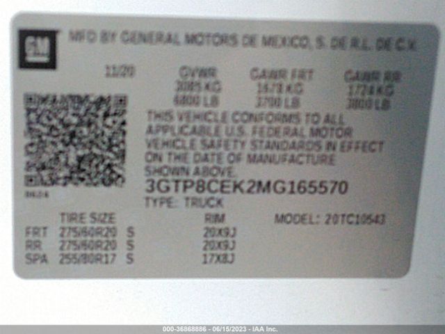 3GTP8CEK2MG165570 GMC Sierra 1500 Elevation