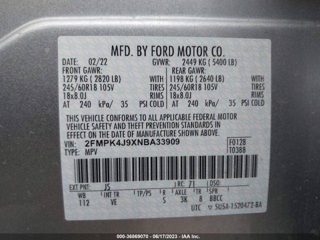 Ford Edge Sel/st-line 2022 2FMPK4J9XNBA33909 Image 15
