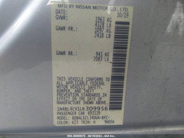 Nissan Altima 2.5 Sr 2020 1N4BL4CV1LN309956 Image 15