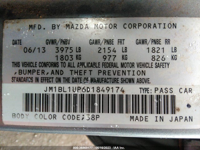 2013 MAZDA MAZDA3 I SPORT VIN: JM1BL1UP6D1849174