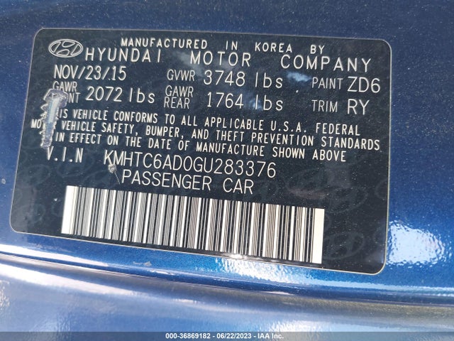 Hyundai VELOSTER 2016 KMHTC6AD0GU283376 Image 16