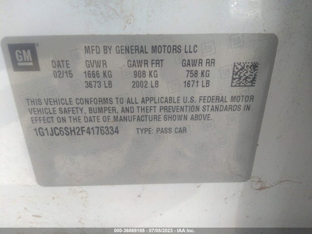 Chevrolet SONIC LT 2015 1G1JC6SH2F4176334 Image 10