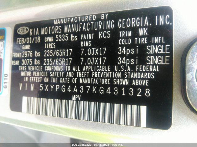 5XYPG4A37KG431328 KIA SORENTO LX