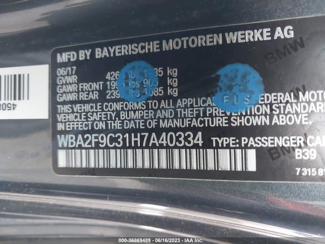 2017 BMW 2 SERIES 230I VIN: WBA2F9C31H7A40334