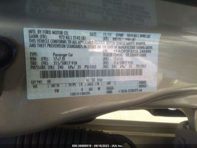 1FADP3F22GL245498 Ford FOCUS SE