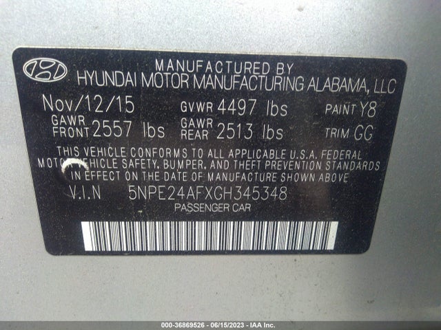 Hyundai Sonata 2.4l Se 2016 5NPE24AFXGH345348 Image 10