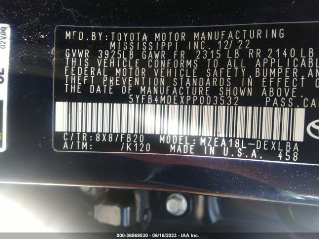 5YFB4MDEXPP003532 Toyota COROLLA LE