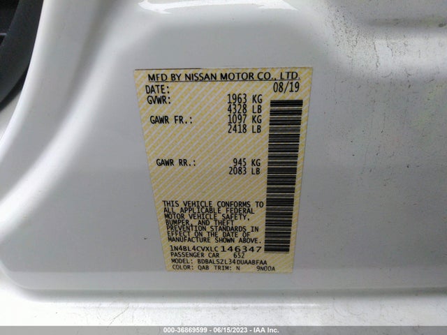 2020 NISSAN ALTIMA 2.5 SR VIN: 1N4BL4CVXLC146347