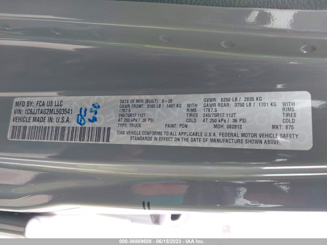 1C6JJTAG2ML503541 Jeep Gladiator Sport