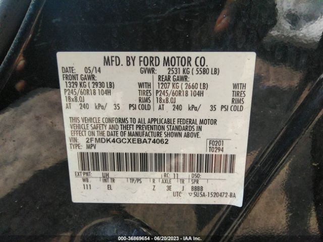 2FMDK4GCXEBA74062 Ford EDGE SE