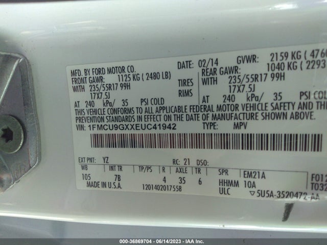 Ford ESCAPE SE 2014 1FMCU9GXXEUC41942 Image 10