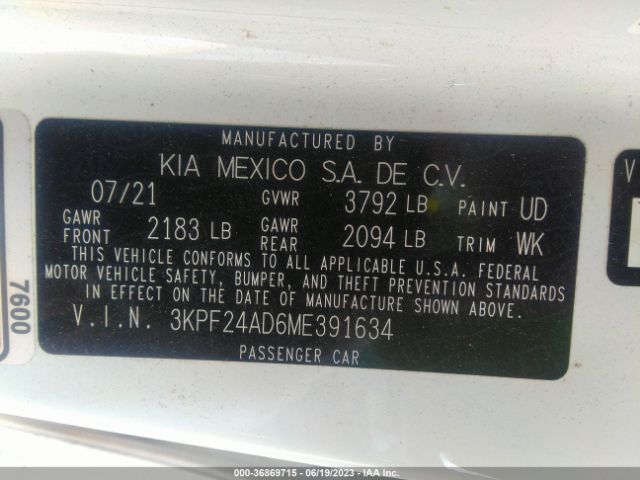 3KPF24AD6ME391634 KIA FORTE FE