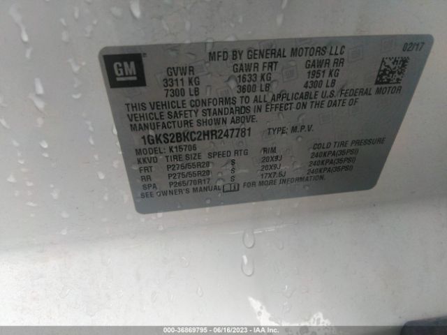 1GKS2BKC2HR247781 GMC YUKON SLT