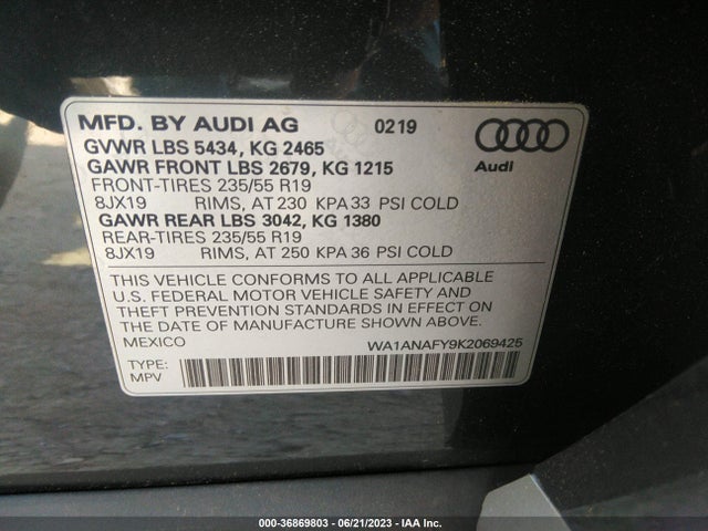 WA1ANAFY9K2069425 Audi Q5 PREMIUM