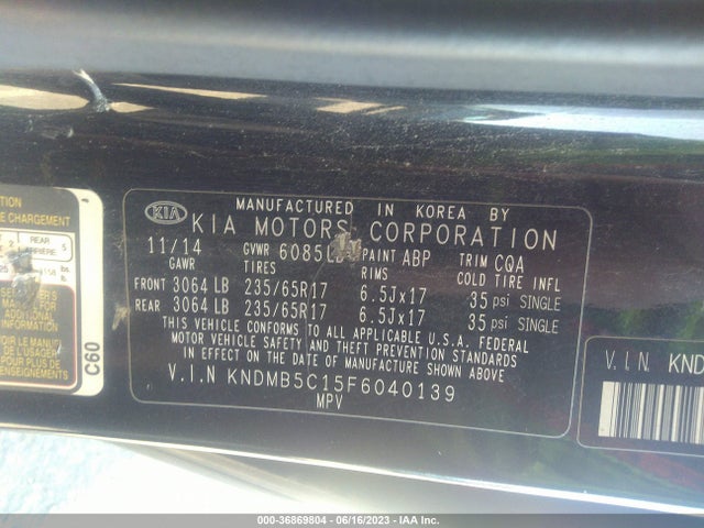 KIA SEDONA LX 2015 KNDMB5C15F6040139 Image 9