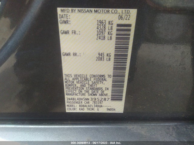 Nissan Altima 2.5 Sv 2022 1N4BL4DV5NN395287 Image 9