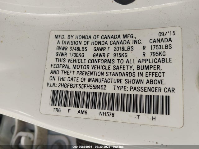Honda Civic Sedan Lx 2015 2HGFB2F55FH558452 Image 15
