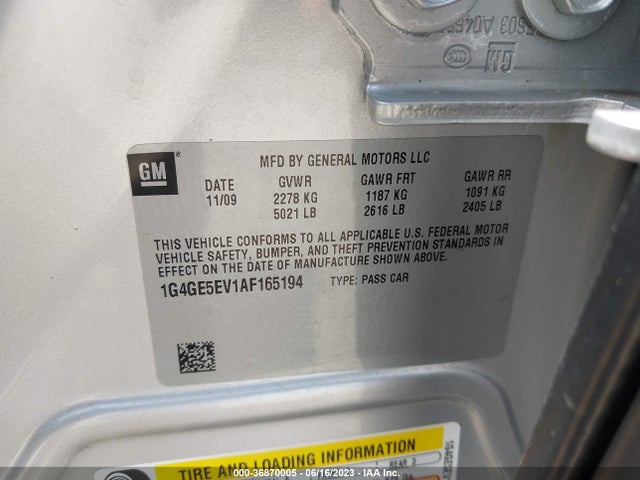 2010 BUICK LACROSSE CXS VIN: 1G4GE5EV1AF165194
