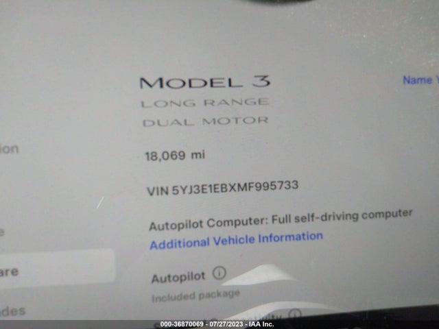 Tesla Model 3 Long Range 2021 5YJ3E1EBXMF995733 Image 15