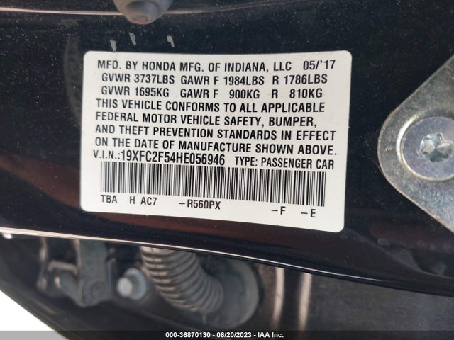 Honda Civic Sedan Lx 2017 19XFC2F54HE056946 Image 9
