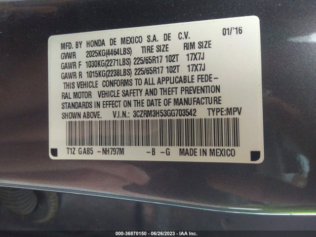Honda CR-V EX 2016 3CZRM3H53GG703542 Image 9