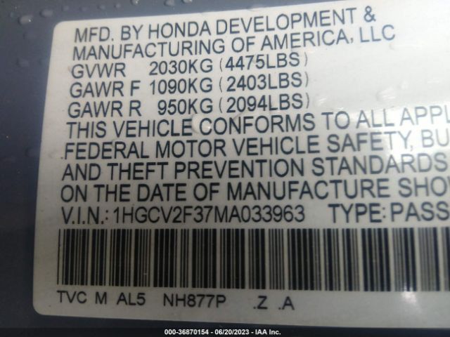 1HGCV2F37MA033963 Honda Accord Sedan Sport