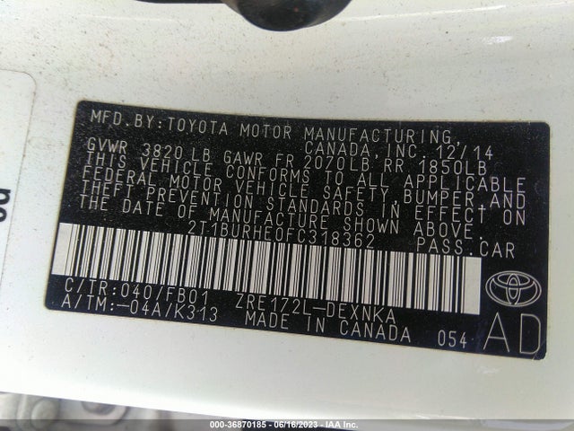 Toyota Corolla L/le/s/s Plus/le Plus 2015 2T1BURHE0FC318362 Image 16