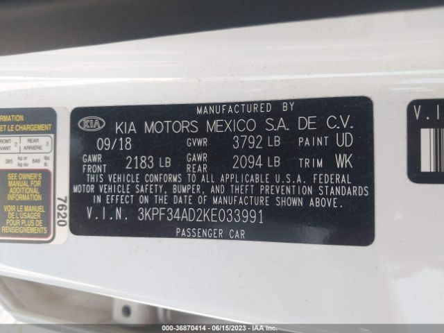 3KPF34AD2KE033991 KIA FORTE S