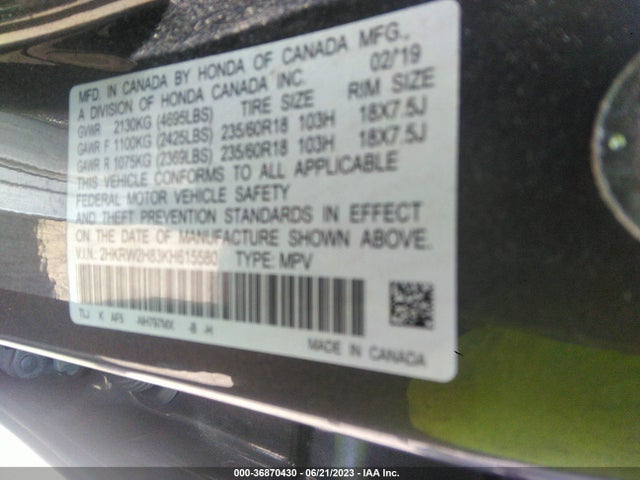 Honda Cr-v Ex-l 2019 2HKRW2H83KH615580 Image 9