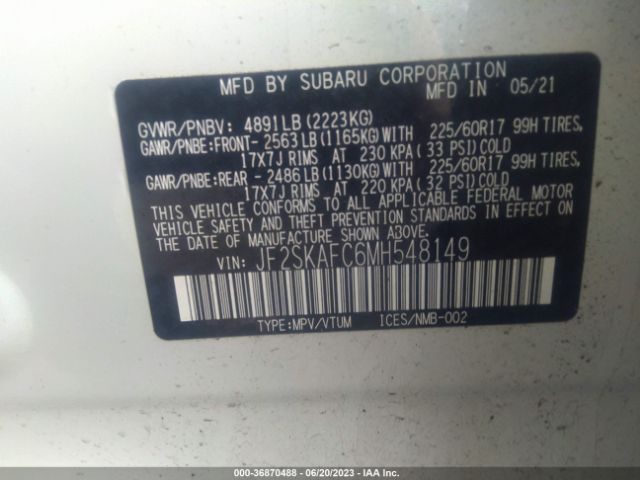 JF2SKAFC6MH548149 Subaru Forester Premium