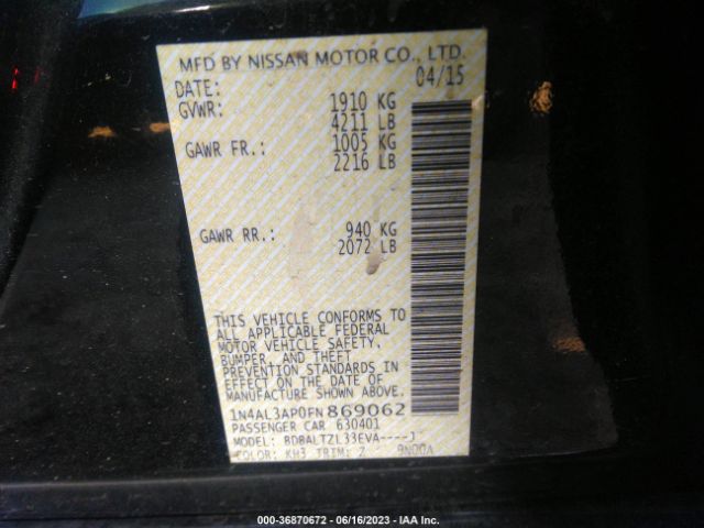 1N4AL3AP0FN869062 Nissan Altima 2.5 Sl