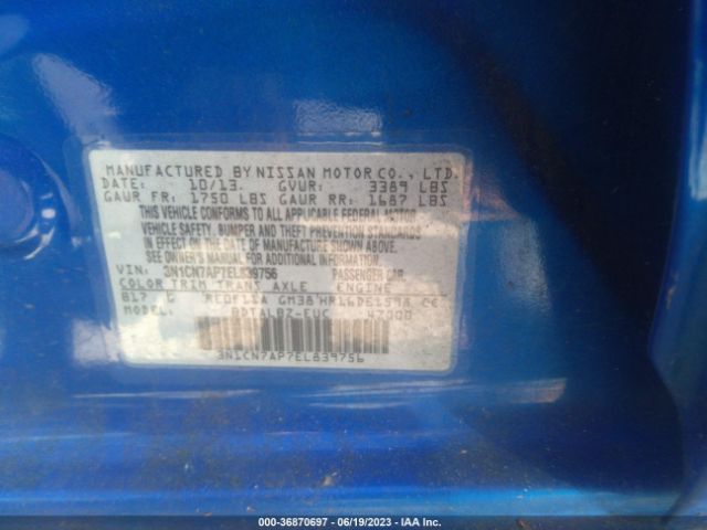 3N1CN7AP7EL839756 Nissan VERSA SV