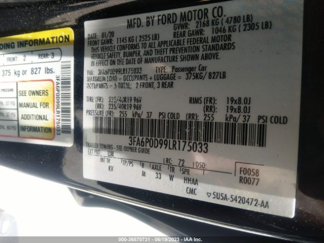 3FA6P0D99LR175033 Ford Fusion Titanium