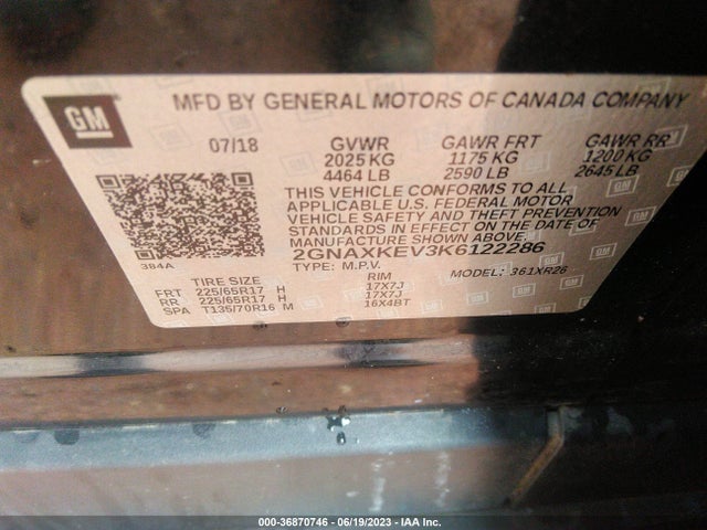 Chevrolet EQUINOX LT 2019 2GNAXKEV3K6122286 Image 9
